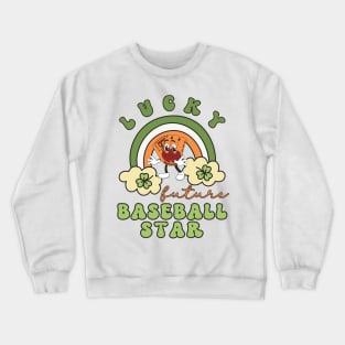 Lucky Future Baseball Star for Kids, St. Patricks Day Kids Gift, Future Baseball Star, Lucky Shamrock, Rainbow Lucky Future Baseball Star Kids Crewneck Sweatshirt